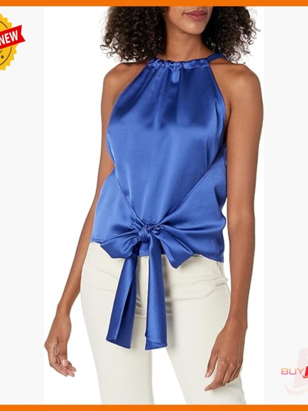 Satin Tie Front Blouse with Adjustable Neckline and Bow Sash